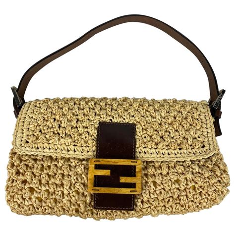 fendi straw baguette bag